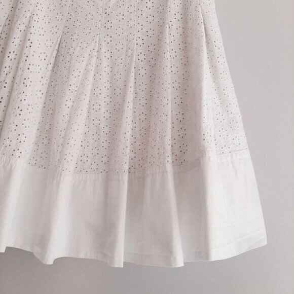 ESPRIT 100% Cotton Floral Eyelet Pleated Knee Length Skirt White Sz 4 - Picture 5 of 15